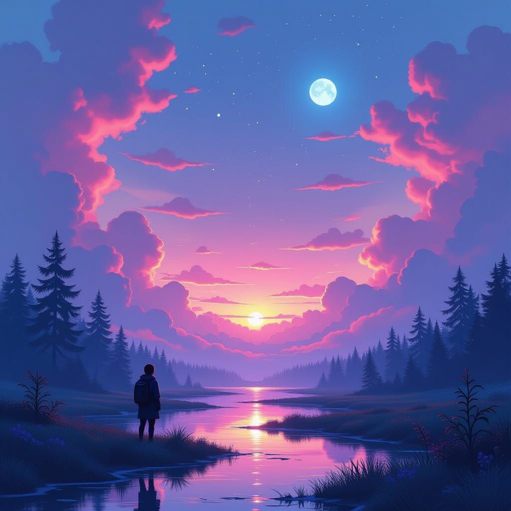 Dreamlike Vibrant Scene with Intricate Details