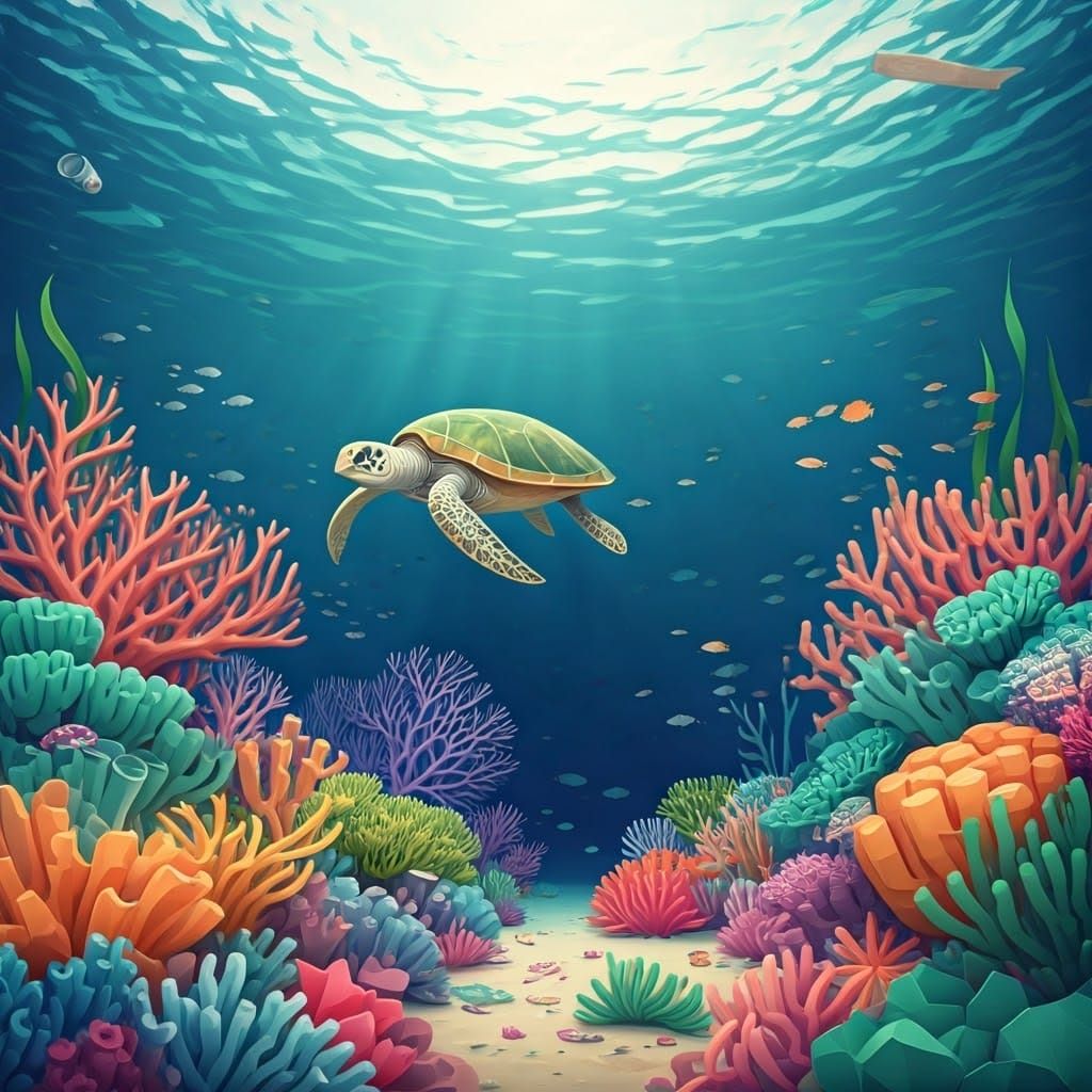 Vibrant Coral Reef Scene in Origami Style