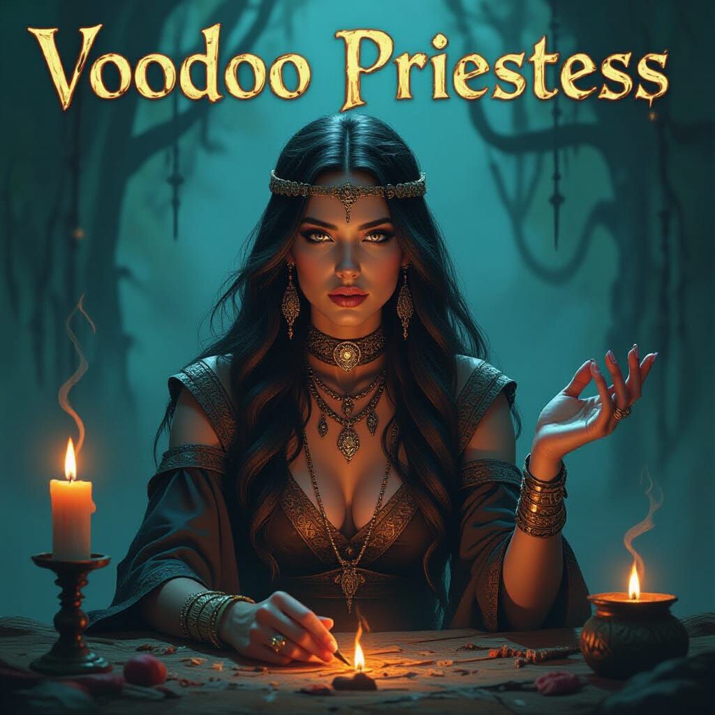 Mysterious Voodoo Priestess Conjuring Spirits