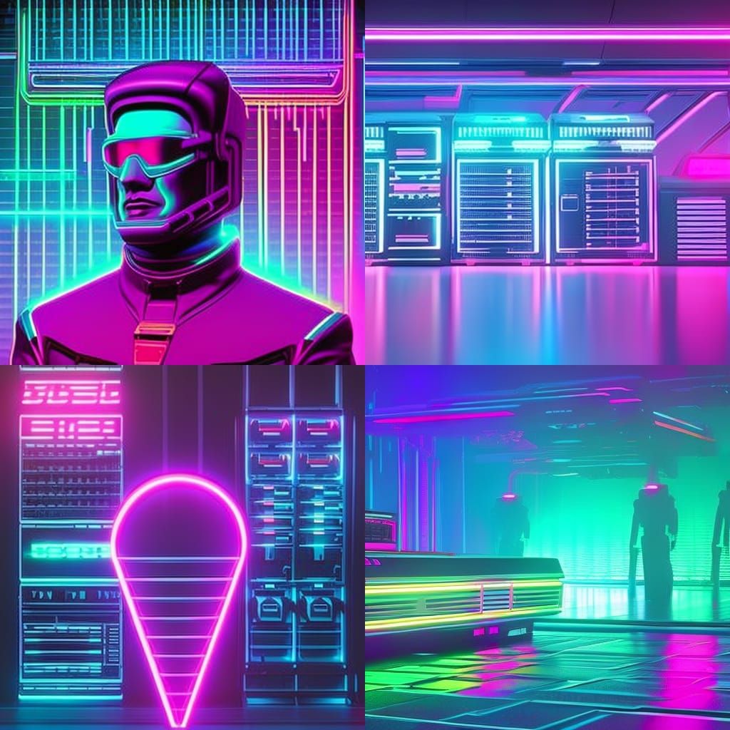 Cyborgs and Computers in Synthwave Neon Style