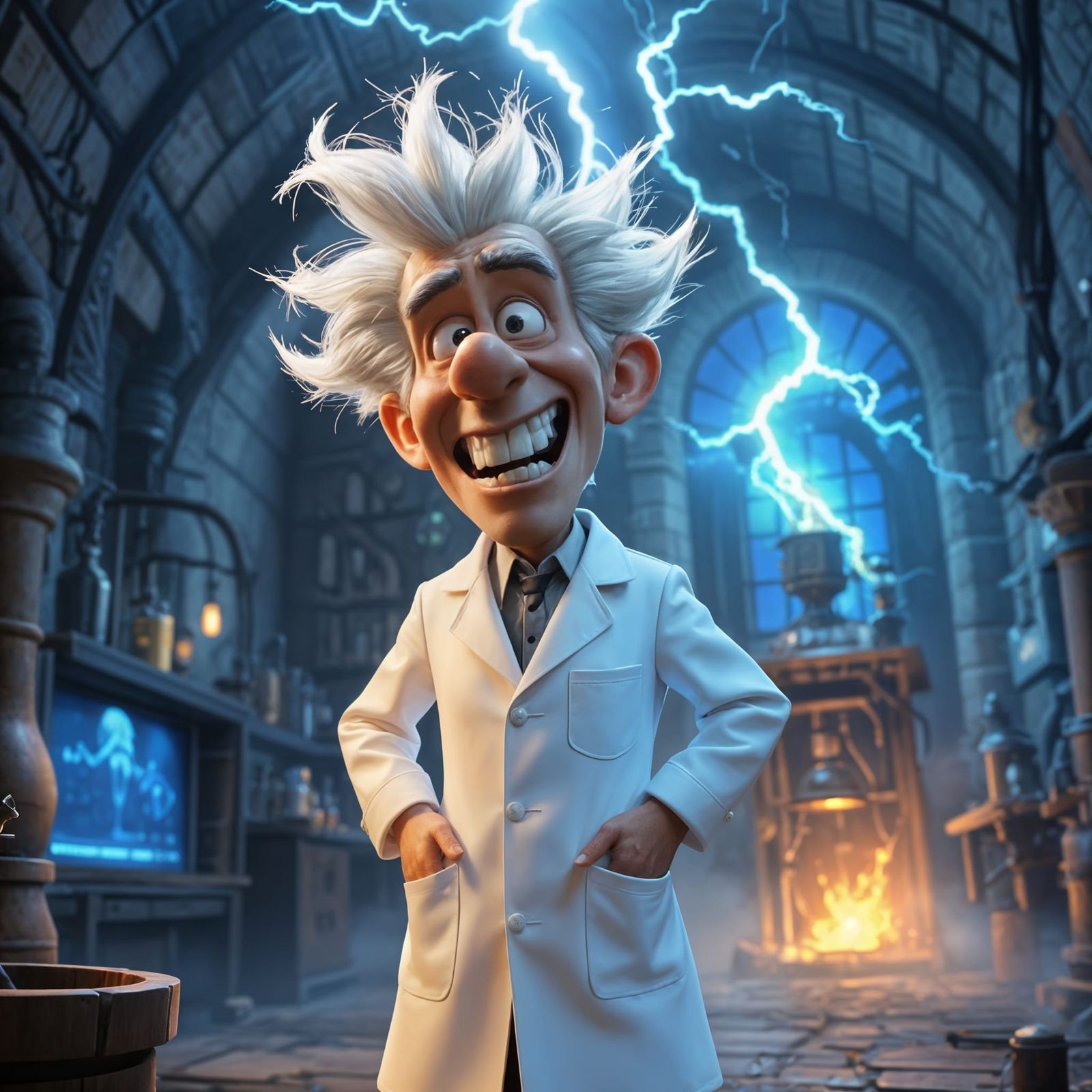 Evil Scientist Chortles in Medieval Lair Animation