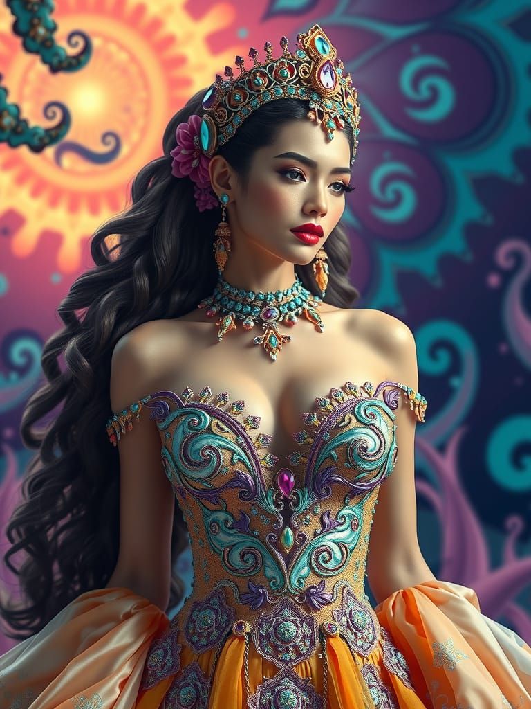 Psychedelic Goddess in Vorticist Dreamscape