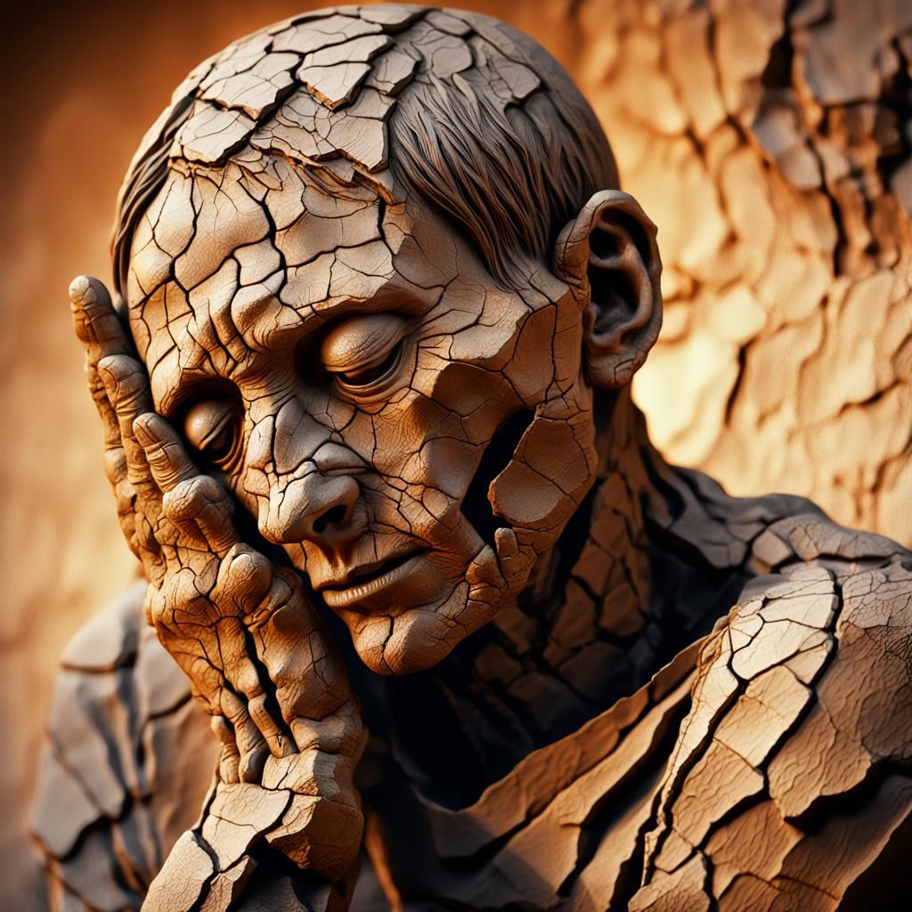 Fragile Human Form in Introspection, Hyper-Realistic Digital...