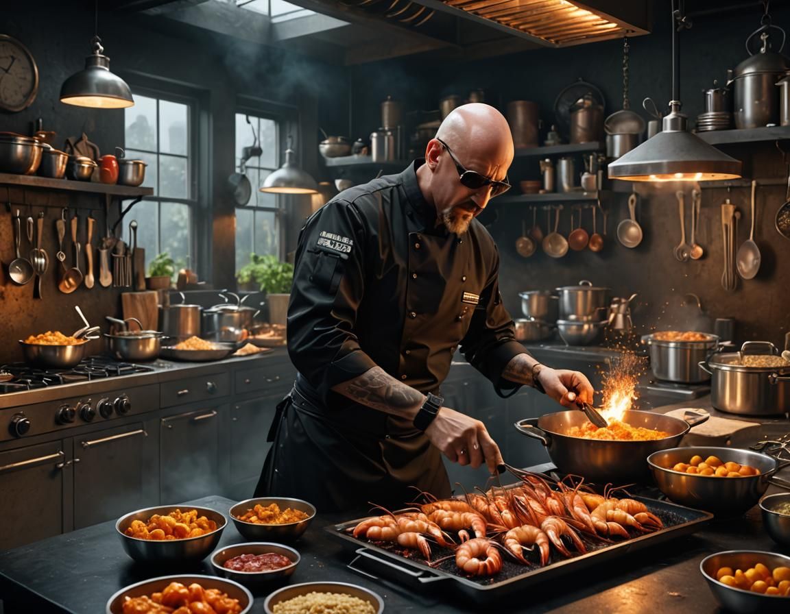 Chef Rob Halford Baking Prawns: Fantasy Concept Art