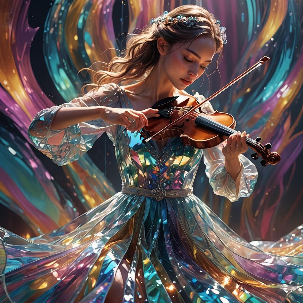Girl in Glass Dress Plays Water Violin