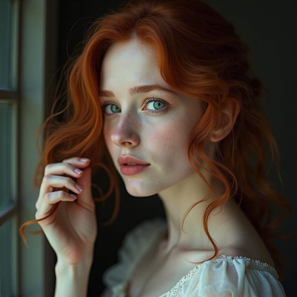 Ethereal Redhead Portrait in Digital Art Style