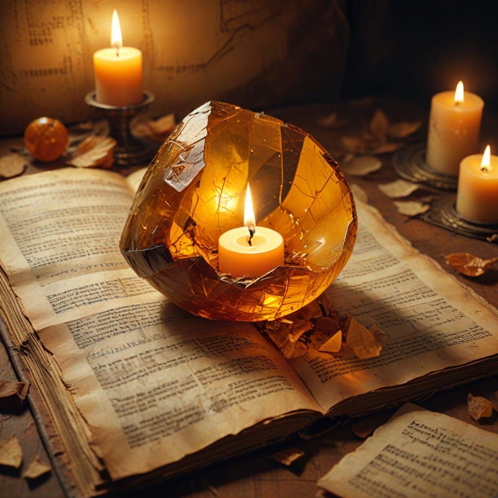 Ancient Amber Relic in Surreal Oil Painting Style