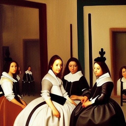 Creepy Maids Drinking Coffee in Modern Cafe