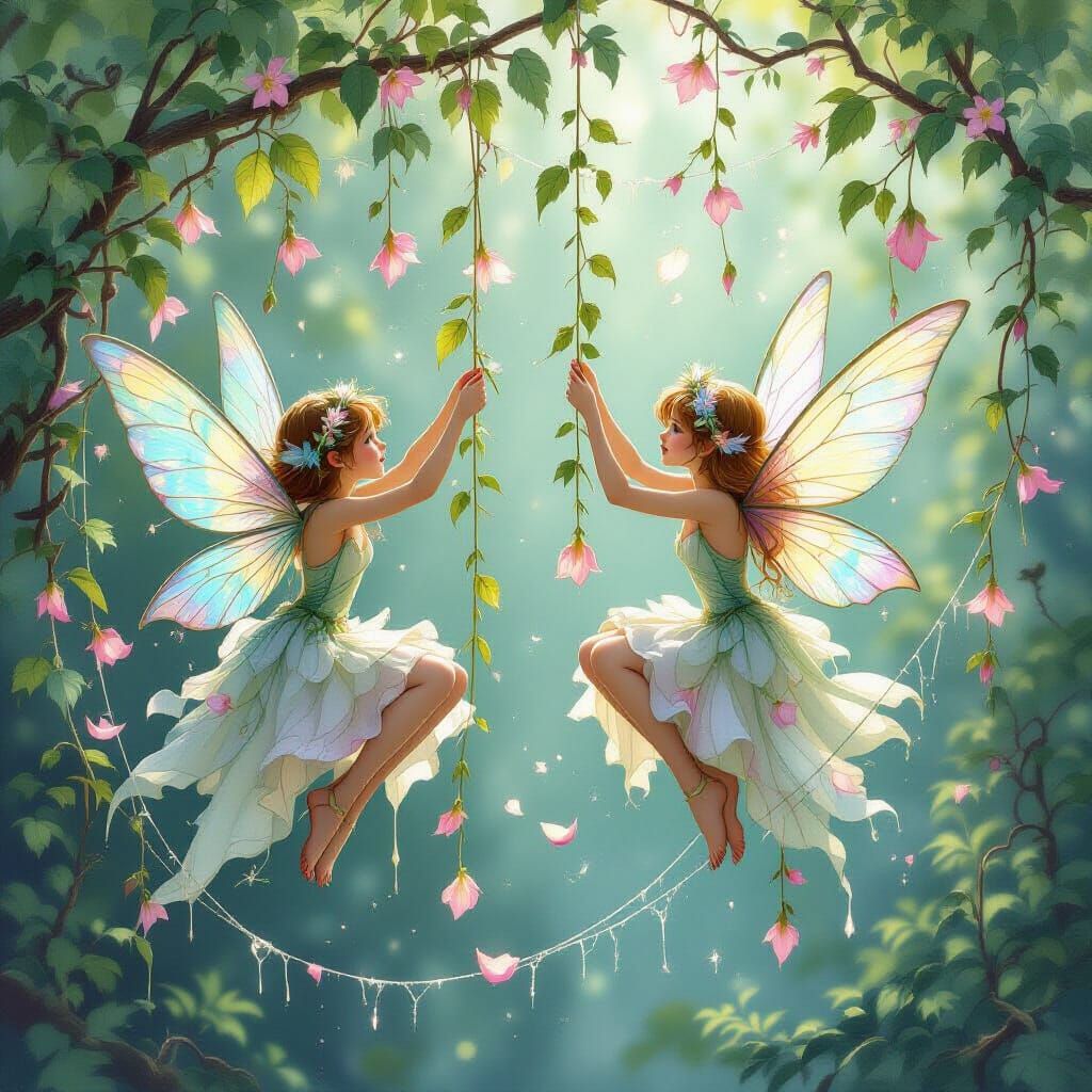 Fairies Washing on a Dew-Kissed Spider Web