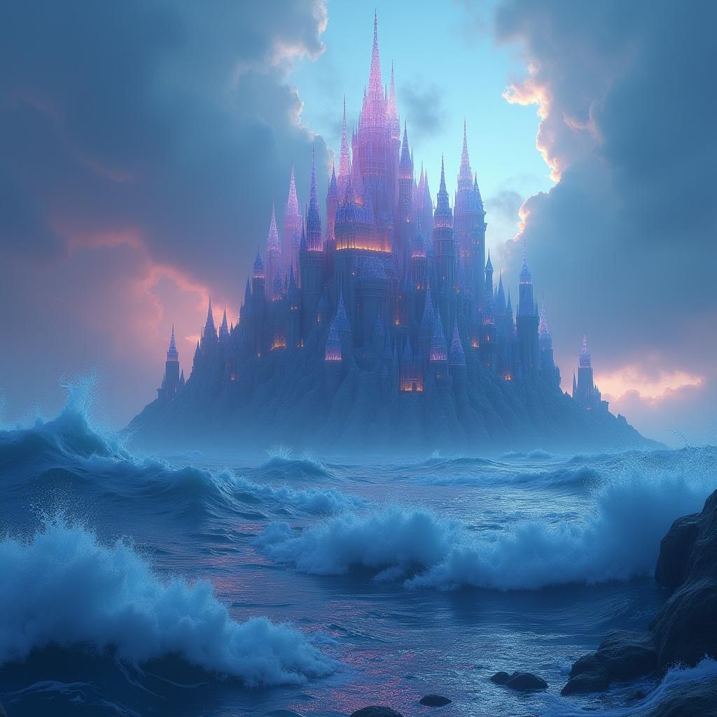Ethereal Water Castle Concept Art in 8K