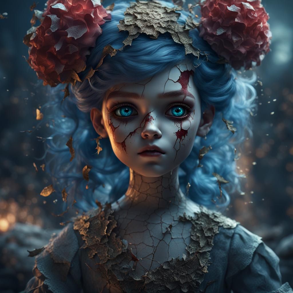 Broken Doll with Cracks: Detailed Digital Painting