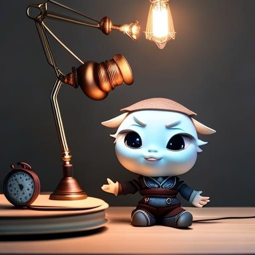 Cute Miniature Doll in Dusty Library, Fantasy Art