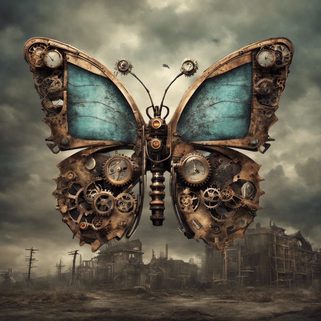 Steampunk Butterfly in Dystopian Photoillustration
