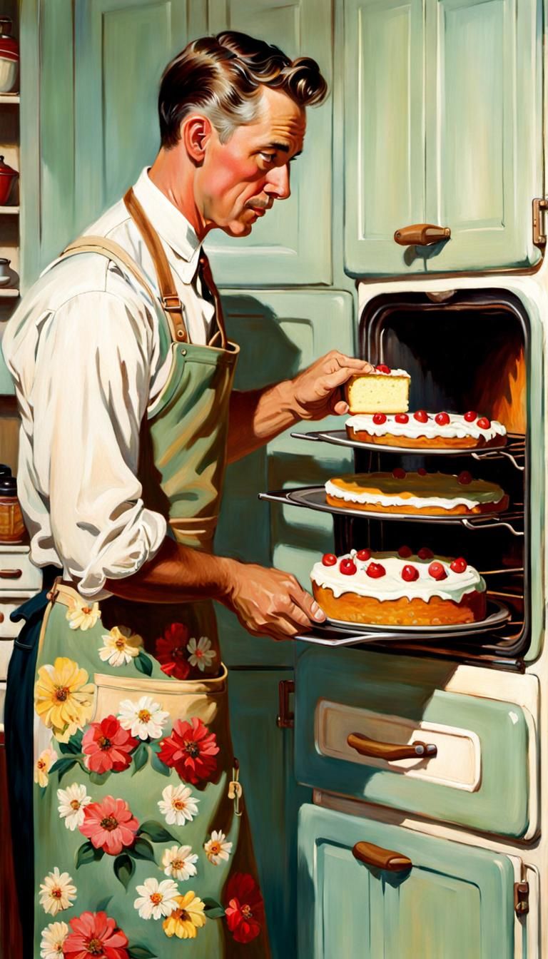 Man in Floral Dress, Norman Rockwell Style