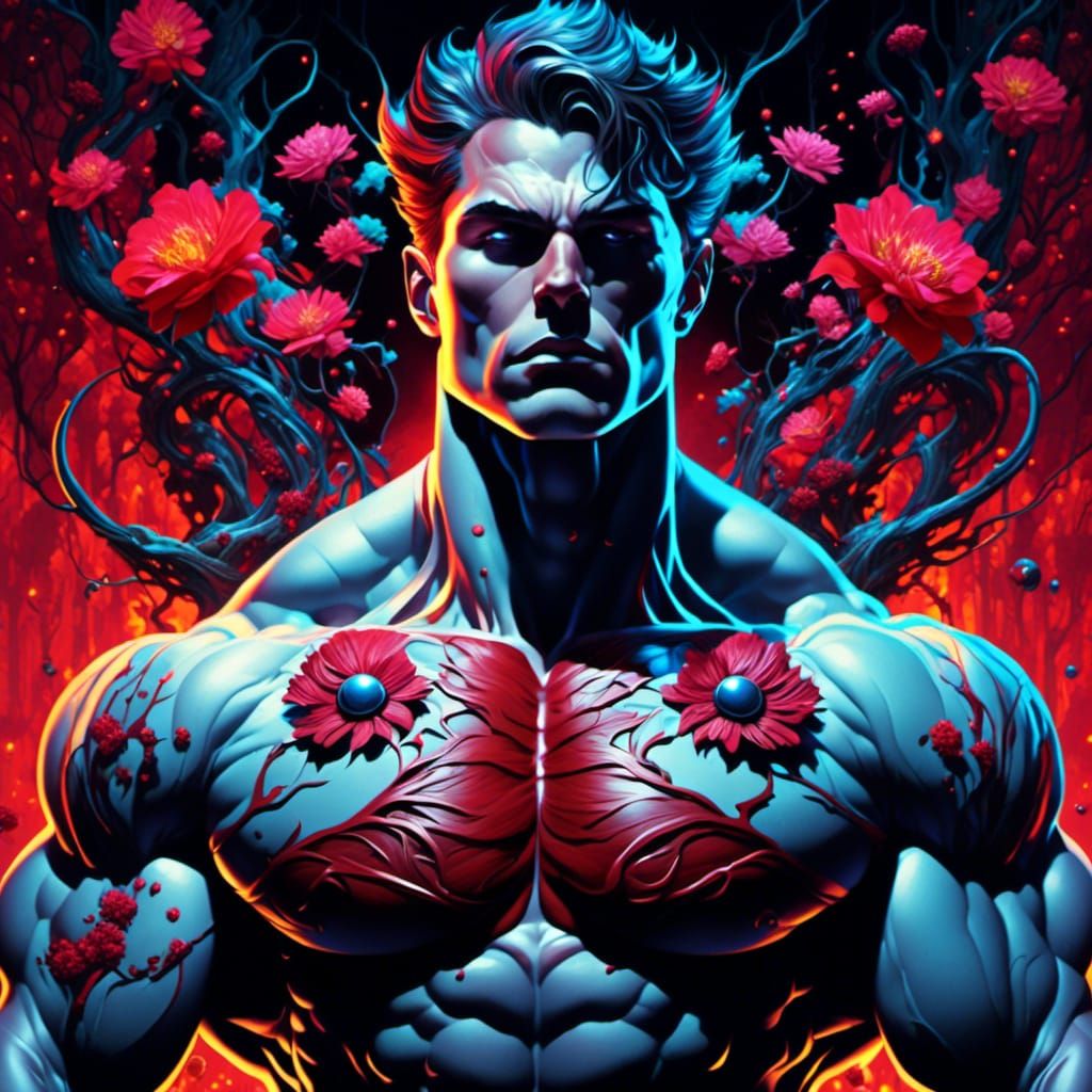 Ethereal Ghost Bodybuilder in Magical Meadow