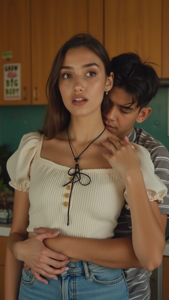 Intimate Jungle Scene with Surprised Woman