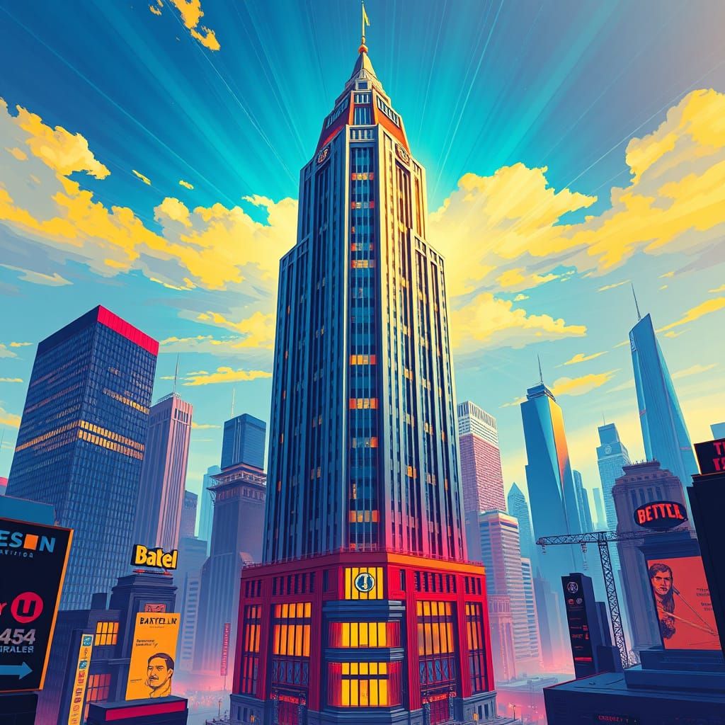 Baxter Building in Retro-Futuristic Style