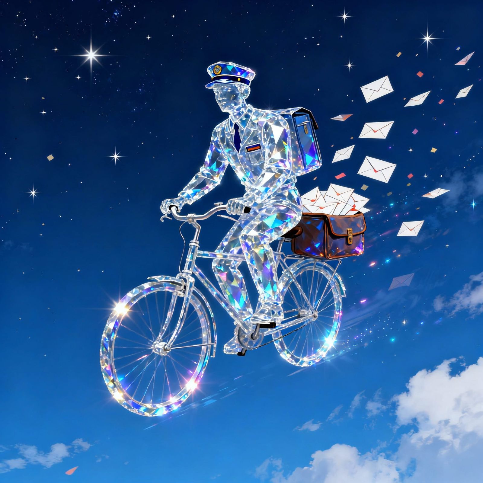 Crystal Postman Delivers Mail Through Starry Galaxy