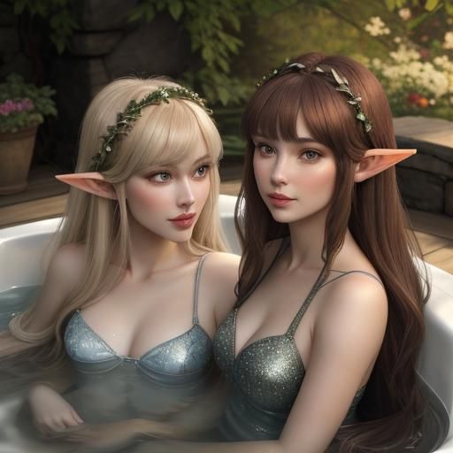 Elven Beauties Relaxing in a Hot Tub