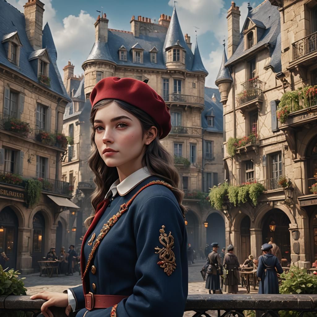 Young Girl in Beret: Detailed Matte Painting