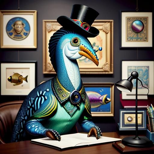 Ornate Fish in Office as 3D Render