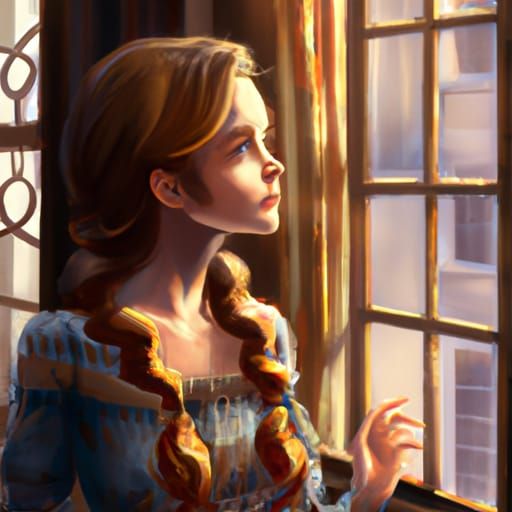 Beautiful Woman in Window: Digital Portrait