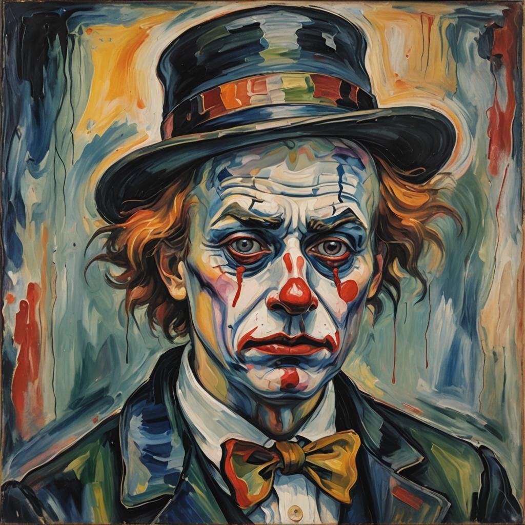 Melancholic Clown in Expressionist Style