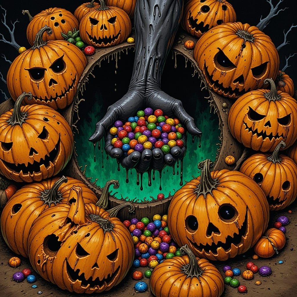 Sinister Hand Emerges From Jack-O'-Lanterns