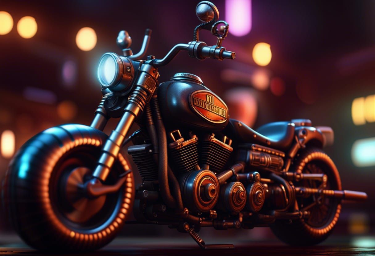 Steampunk Motorcycle Outside Neon Lit Nightclub