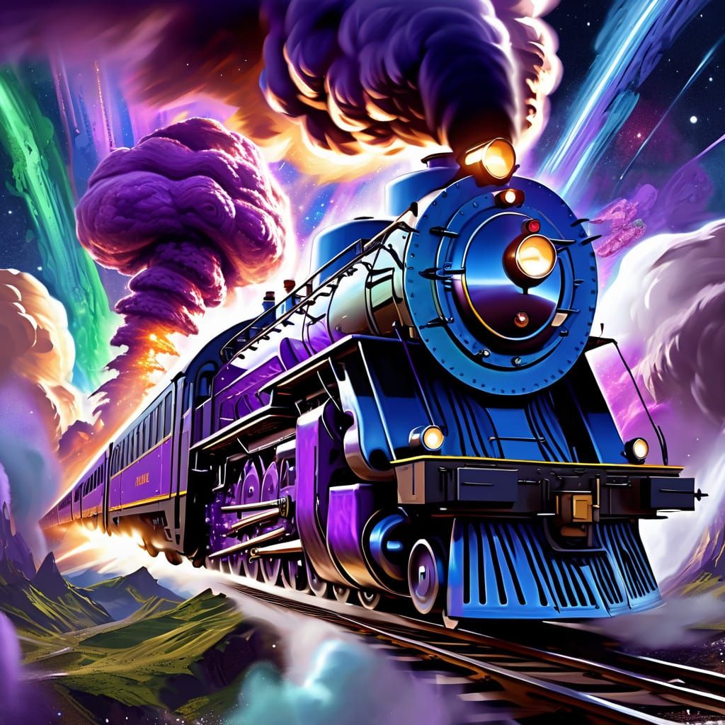 Spectral Locomotive Hurling Through Nebula: Digital Masterpi...