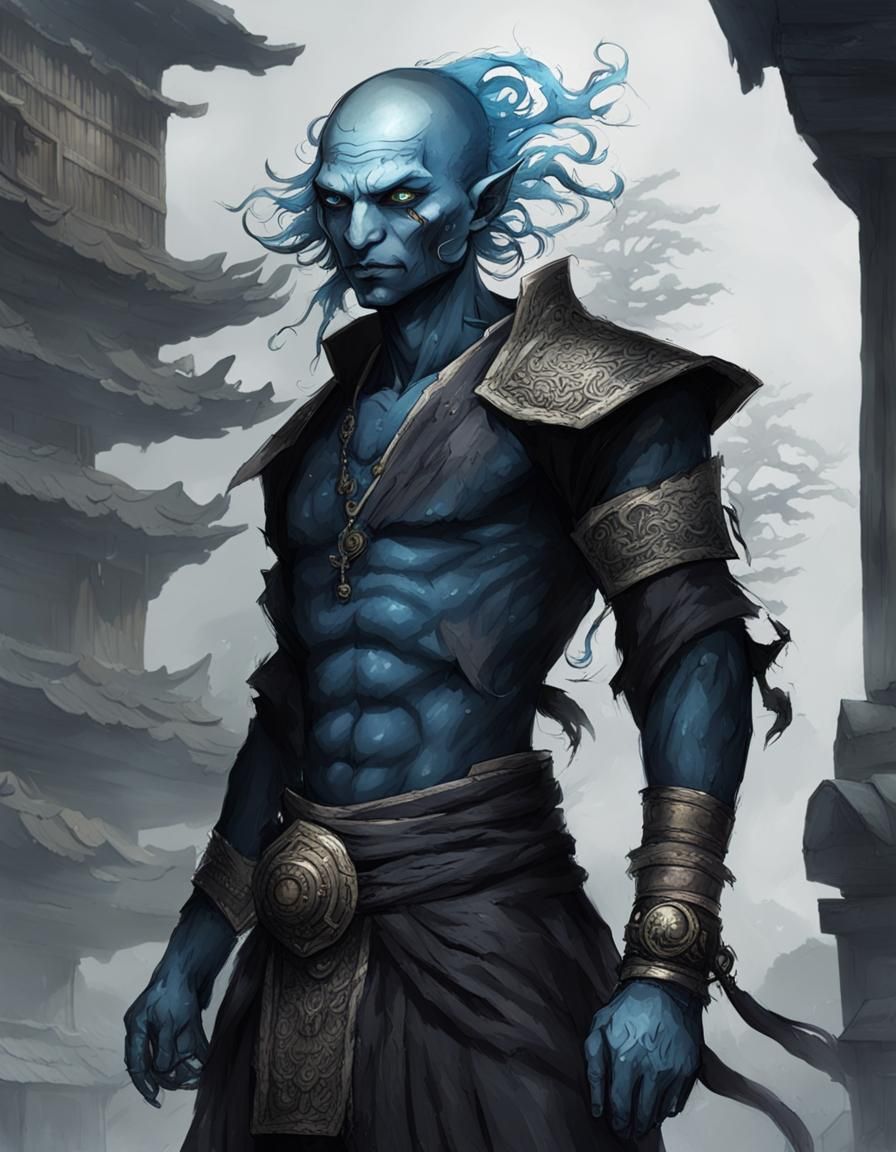 Striking Blue-Skinned Humanoid with White Eyes