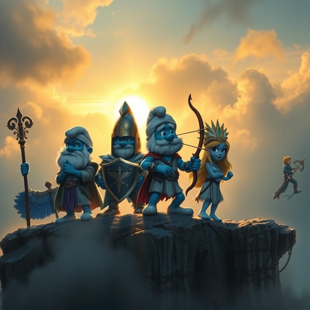 Smurfs as Mage, Knight, Archer and Cleric