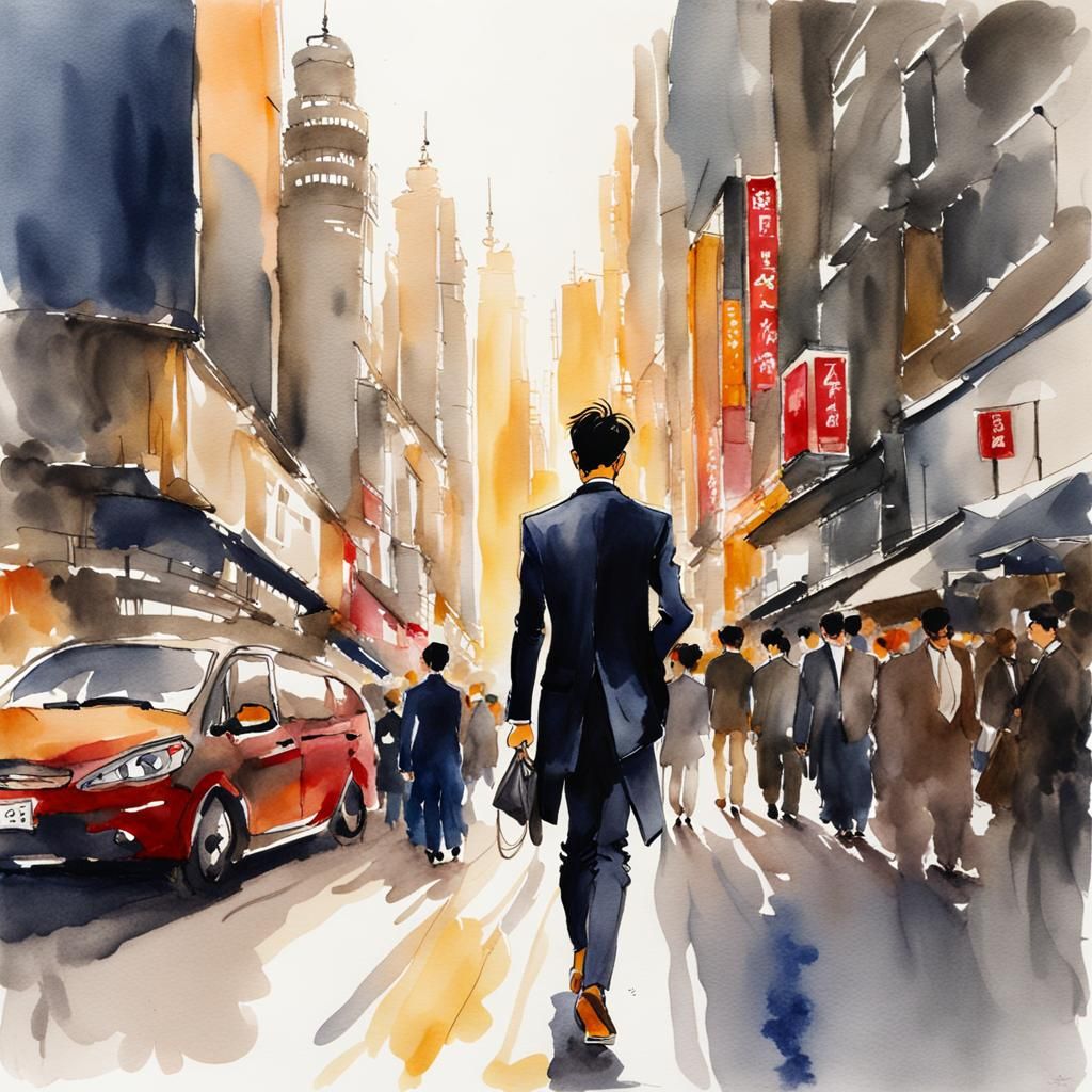 Korean Model in Hong Kong: One-Line Watercolor Sketch