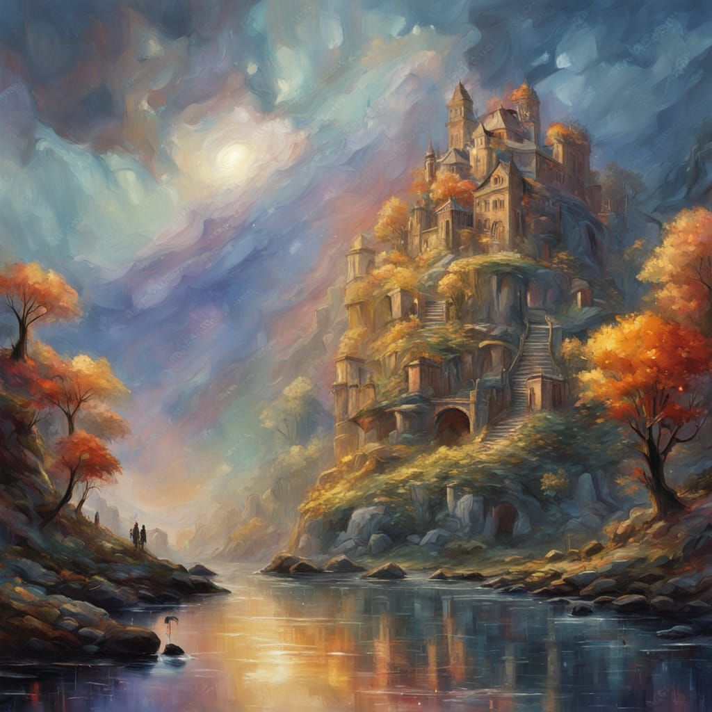 Ethereal Fantasy Landscape in Neo-Impressionistic Style