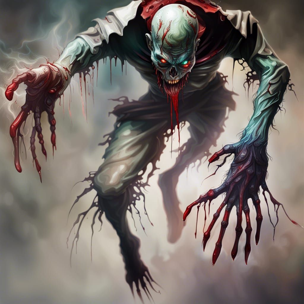 Hyperrealistic Ghoul Striking with Bloody Claws