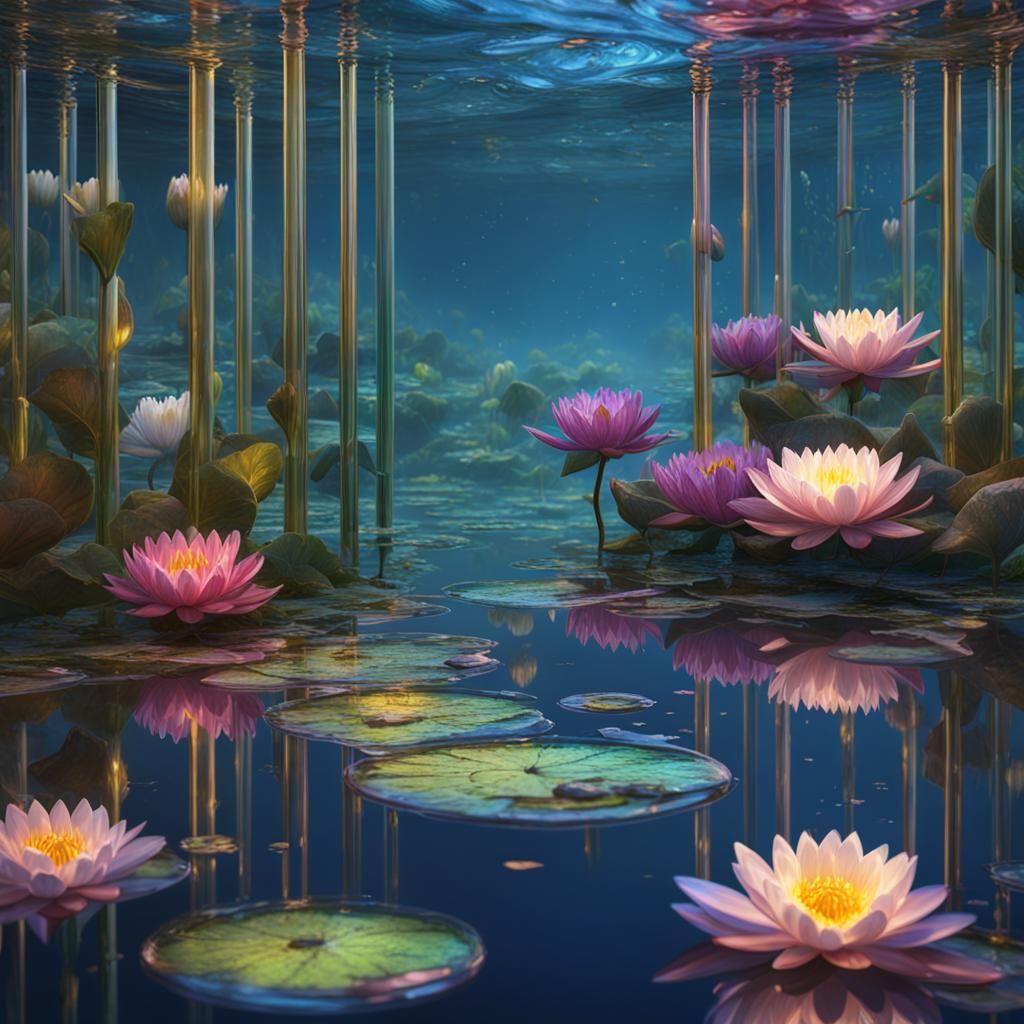 Water Lilies in Test Tubes: A Detailed Matte Painting
