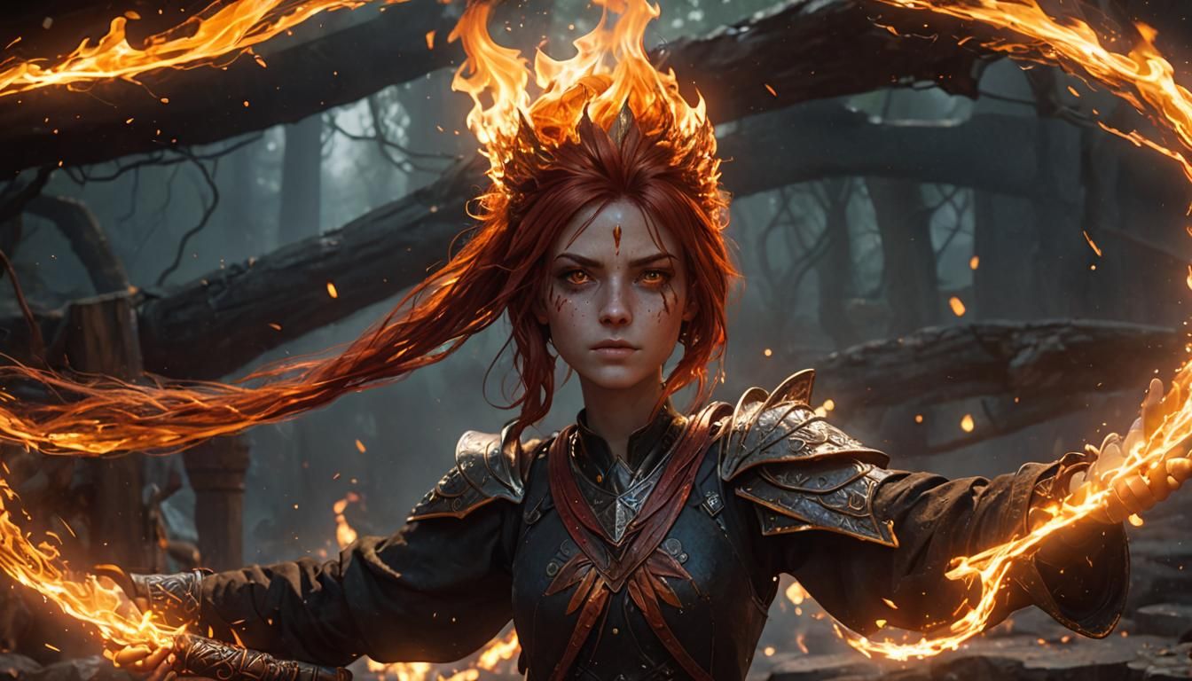 Fiery Redhead Girl in Dark Fantasy Style