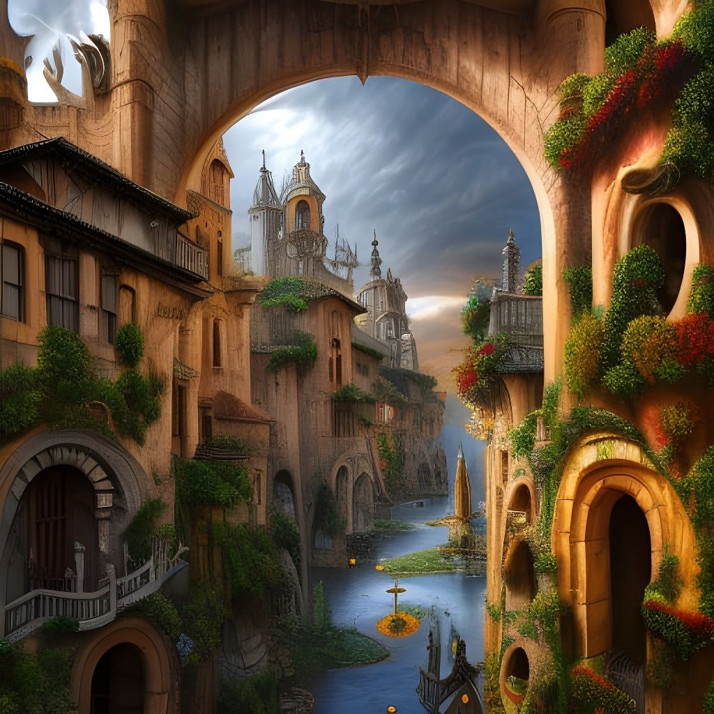 Sunny Medieval Spanish City in Detailed Oil Painting