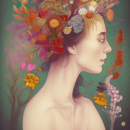 Woman with Flowers in Naturalist Style