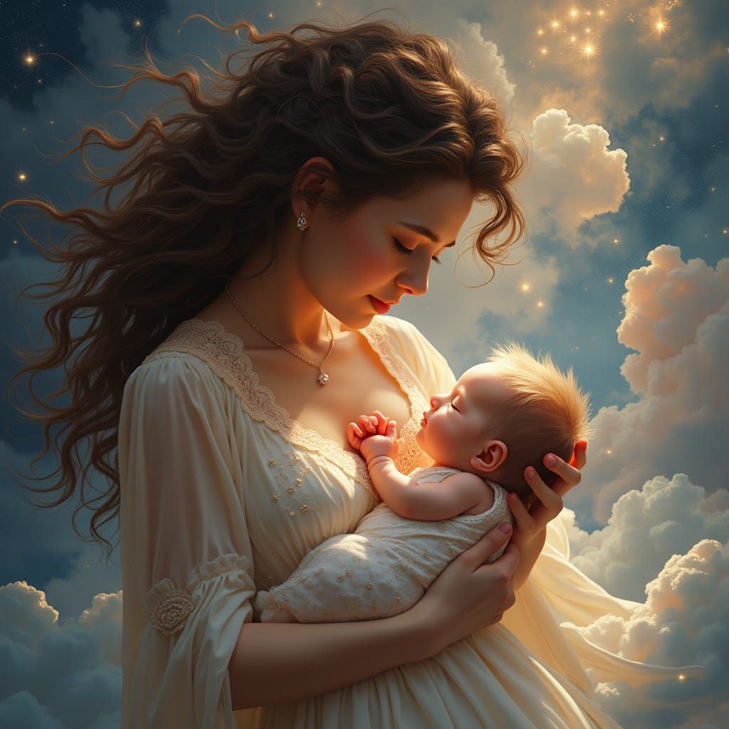 Motherly Love in a Celestial Dreamscape
