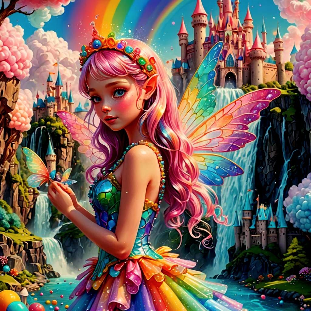 Fantasy Fairy with Sparkling Wings in Candy Art