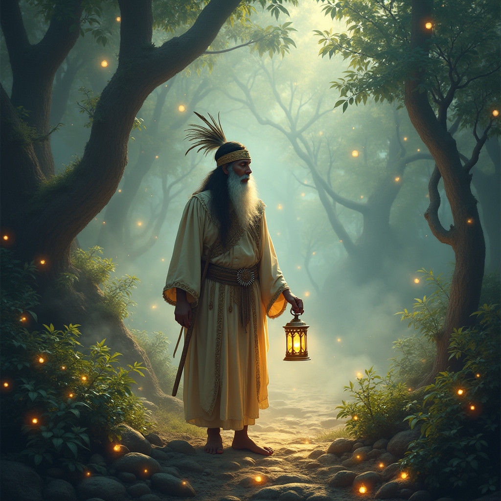Mystical Sage in Forest: Dreamlike Scene