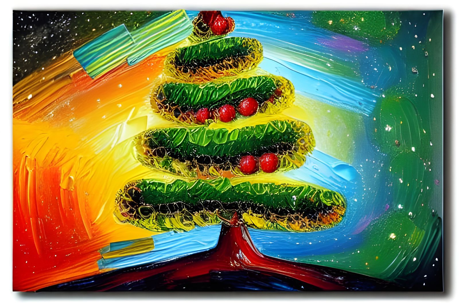 Christmas Tree with Black Hole Ornaments in Neo-Impressionis...