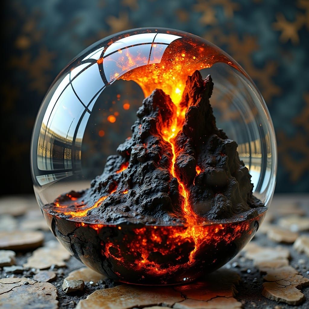 Lava Avalanche in Glass Sphere: Hyperrealistic Photography