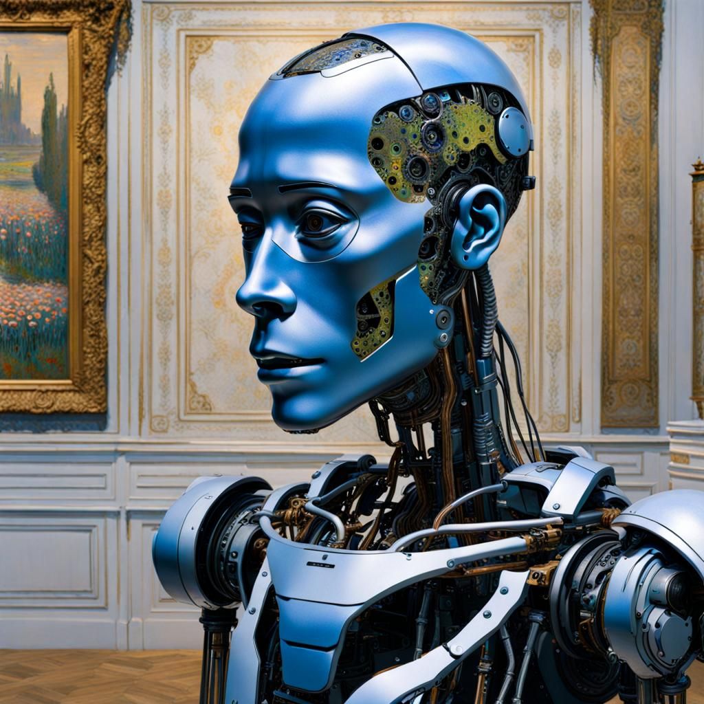 Cyborg Crying in Impressionist Style