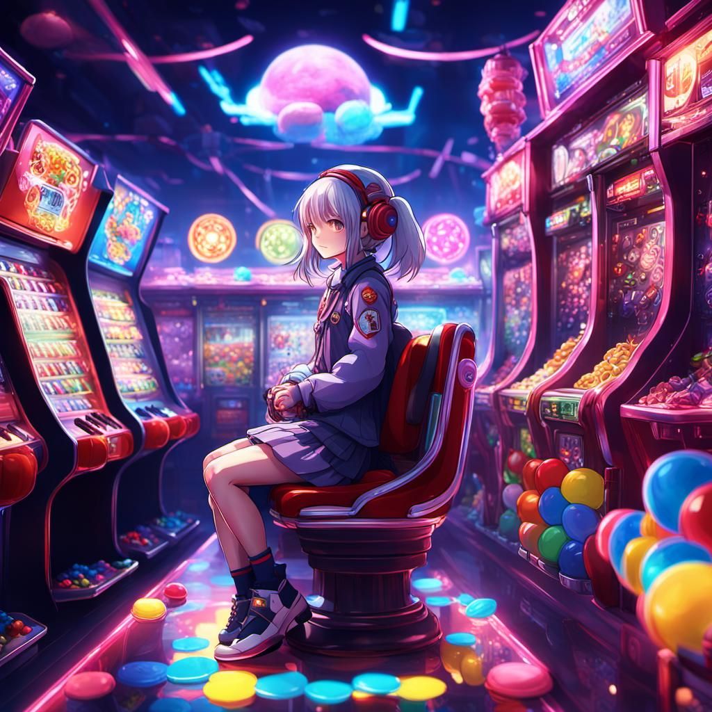Android Woman in Candy Arcade: 3D Anime Art
