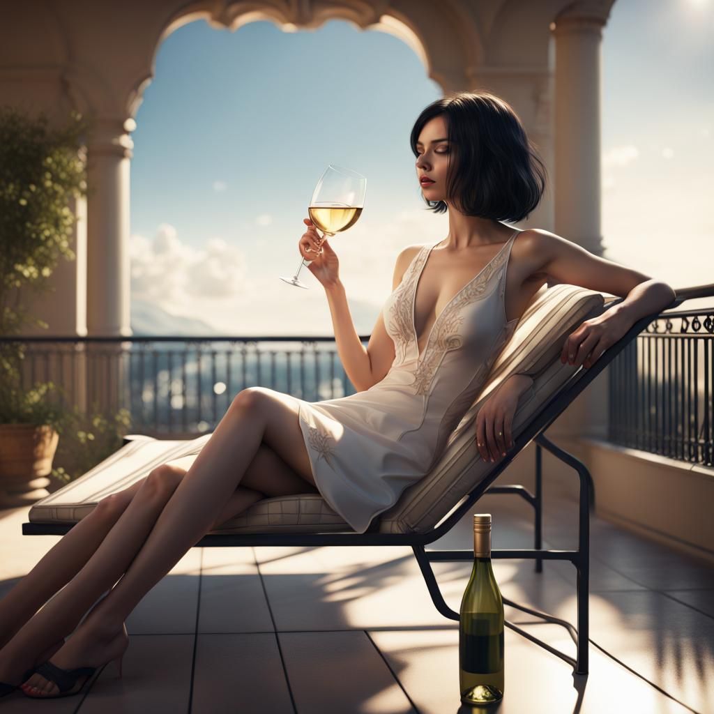 Crying Woman on Balcony in Detailed Digital Painting