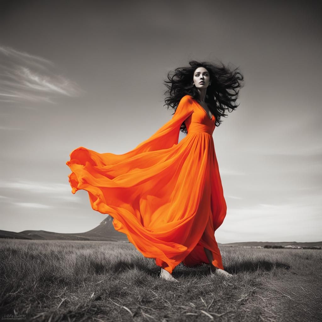 Angelic Figure with Neon Wings in Black and White