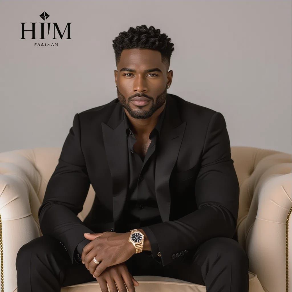 Confident African-American Man in Elegant Suit on Cream Velv...