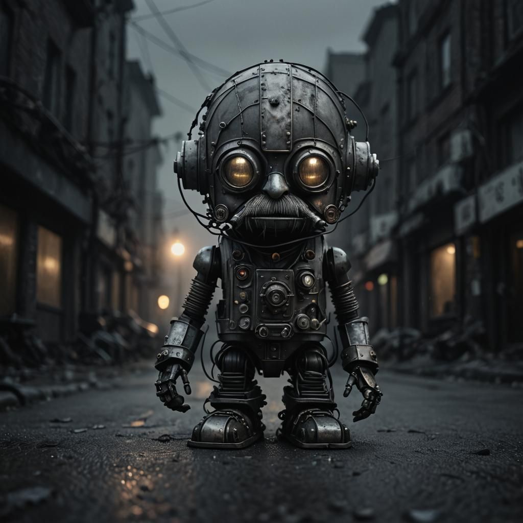 Gnome Robot in Monochromatic Expressionist Style